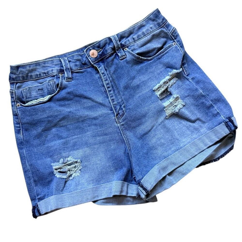 Womens YMI High Rise Distressed Cuffed Stonewash Denim Jean Shorts - Sz 11 (30)